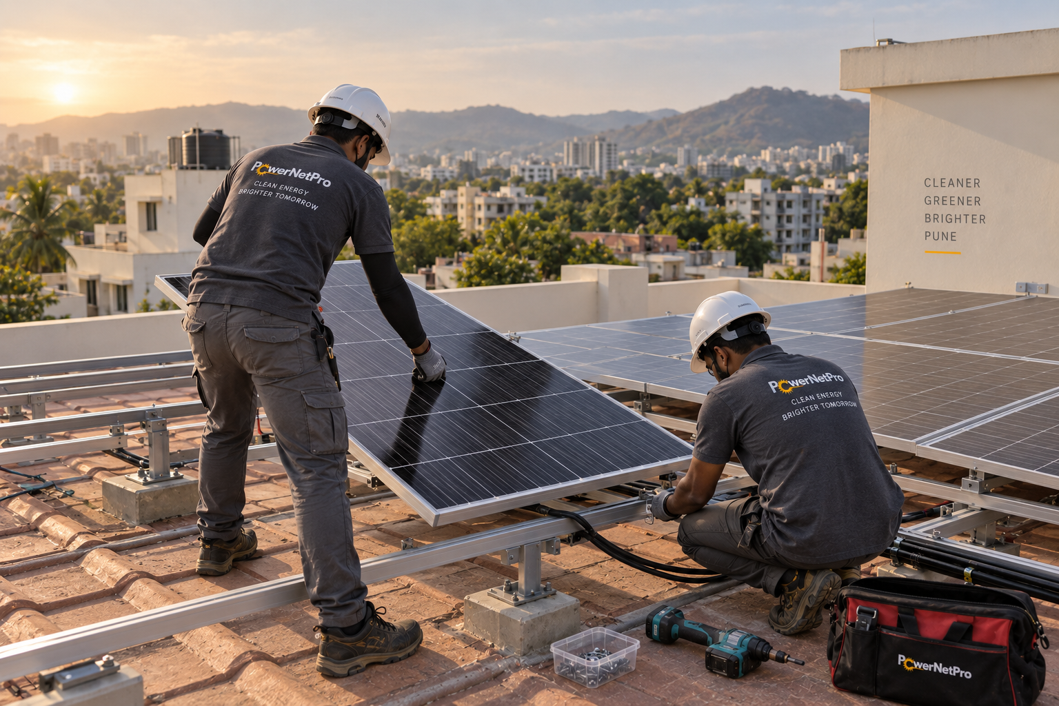 PowerNetPro installers fitting solar panels